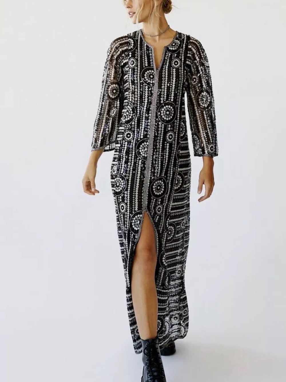 Anna Sui • Sequined slit midi kaftan dress